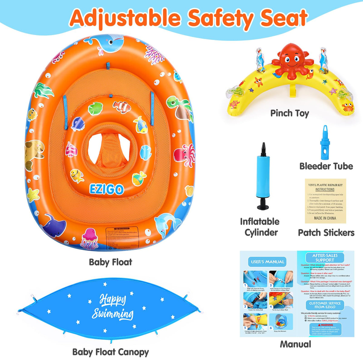 EZIGO blue pool float suits pool, beach, and bathtub use