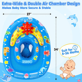 Ezigo UPF50+ canopy shields the baby's face during sun filled pool sessions