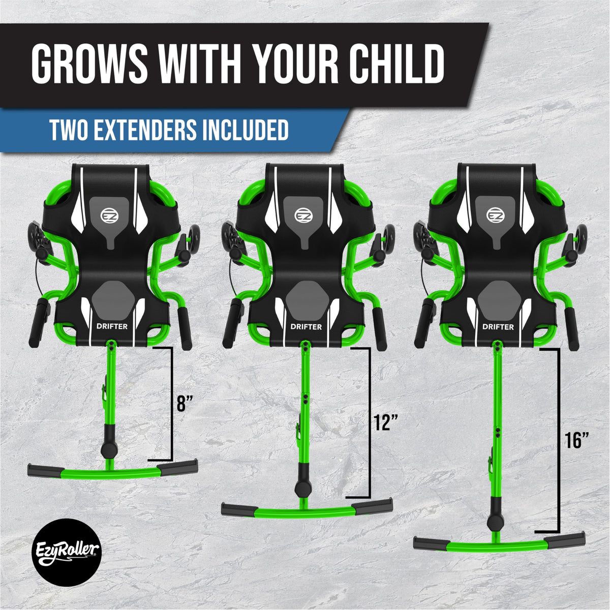 EzyRoller Drifter X green back wheel drift demonstrates stable turning