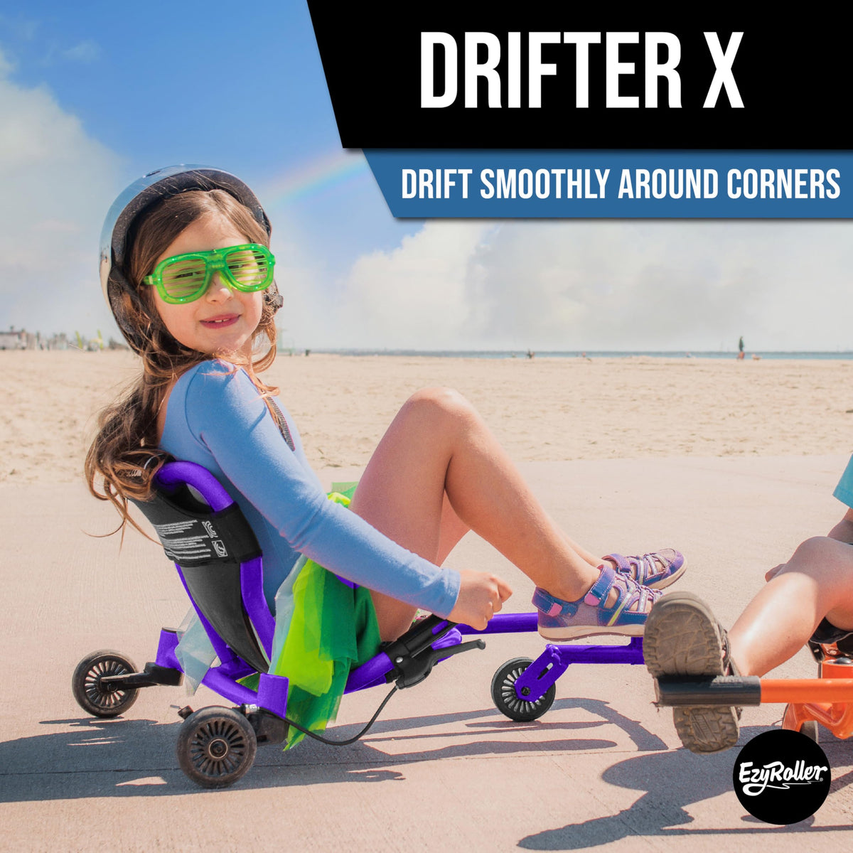 Drifter X drift-action highlights leg-powered steering in action.