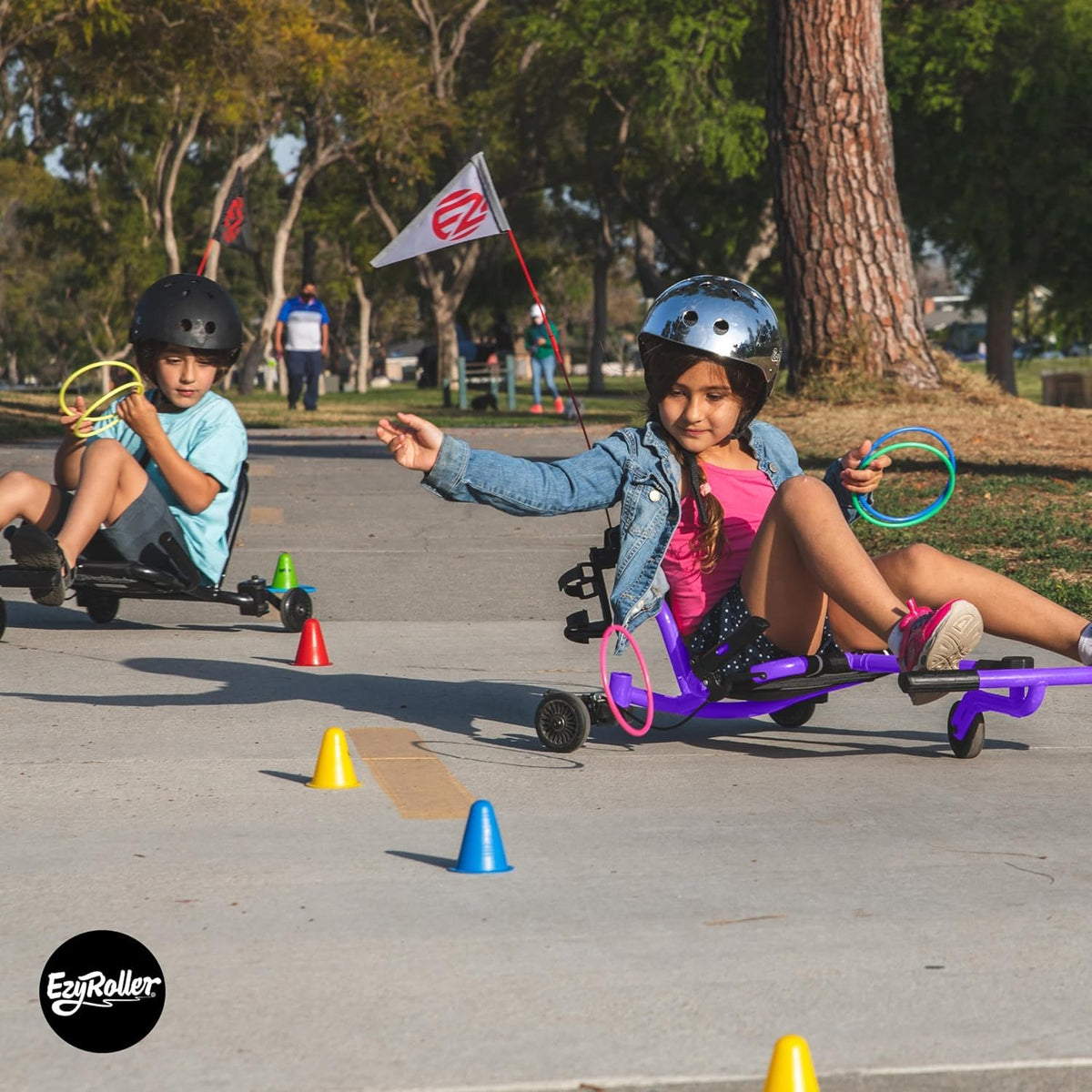 EzyRoller Drifter X purple side view demonstrates compact, sturdy ride-on toy.