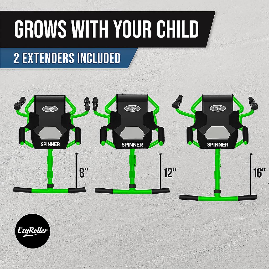 Ezroller Spinner foot bar movement shows hands-free propulsion for active play.