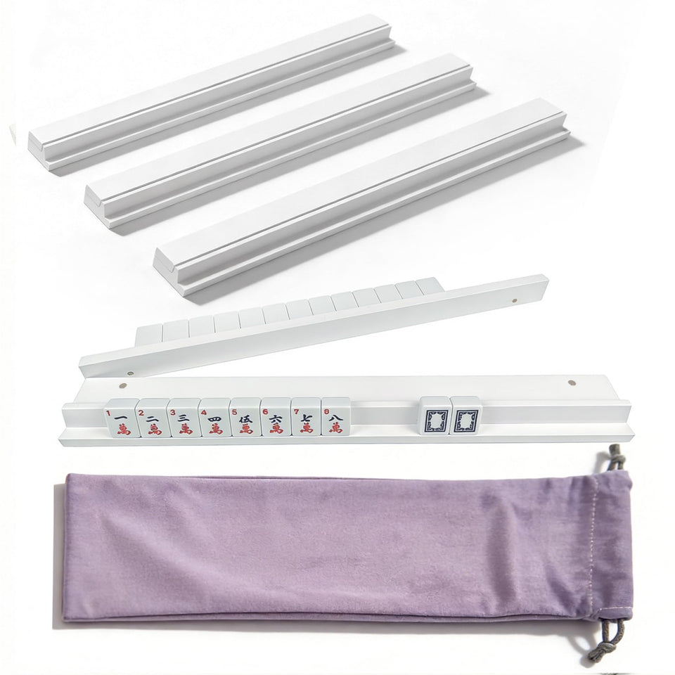 ezylgo wooden mahjong racks with pushers—four white racks for organized gameplay