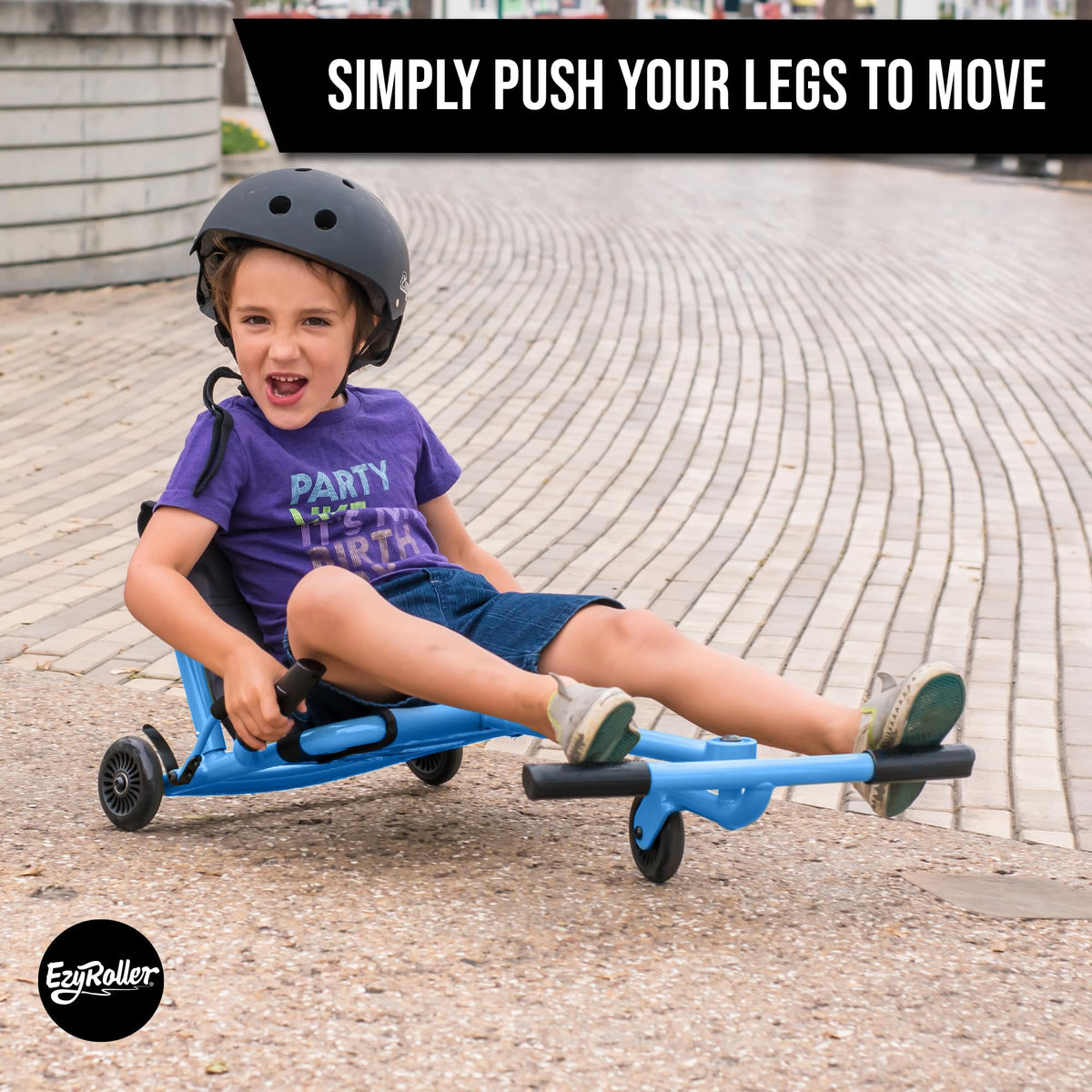 EzyRoller Classic blue no pedals design simplifies movement.