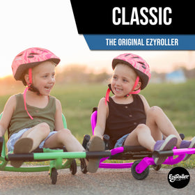 EzyRoller Classic Ride On Pink side view highlights extendable frame.