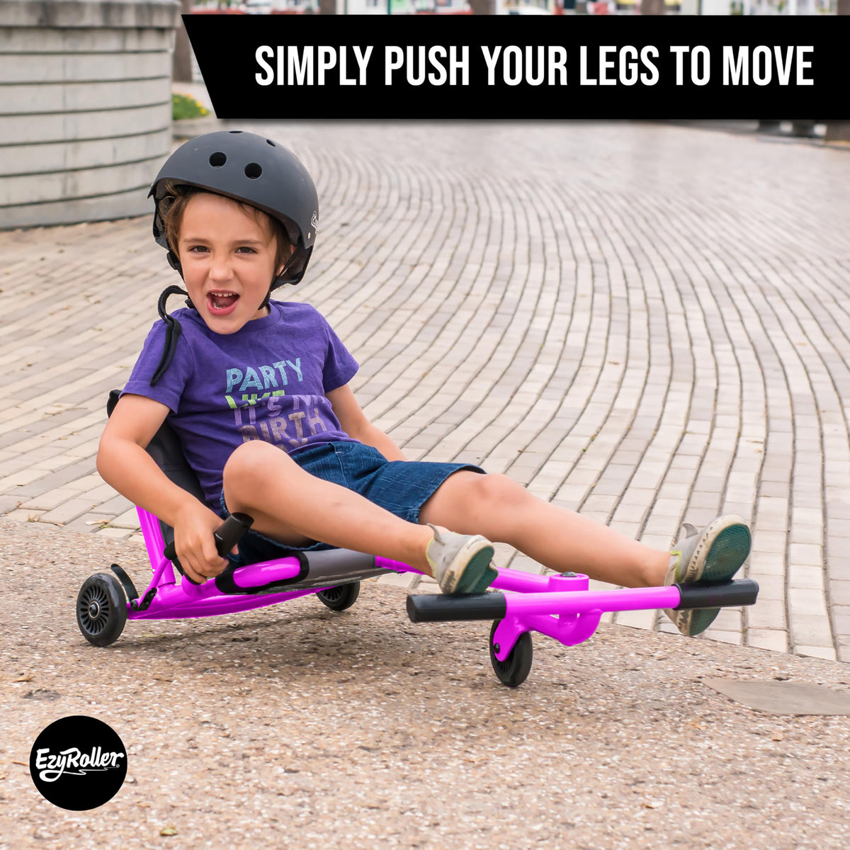 EzyRoller Classic Ride On Pink non-marking wheels in action.