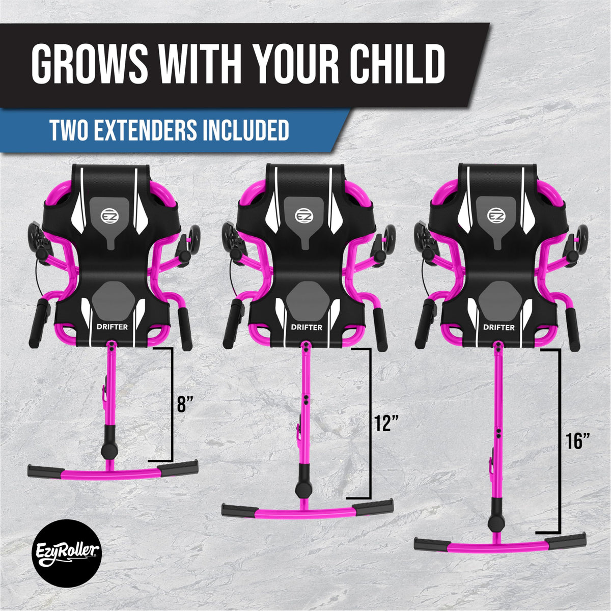 EzyRoller Drifter-X extended bars setup demonstrating grow-with-you design