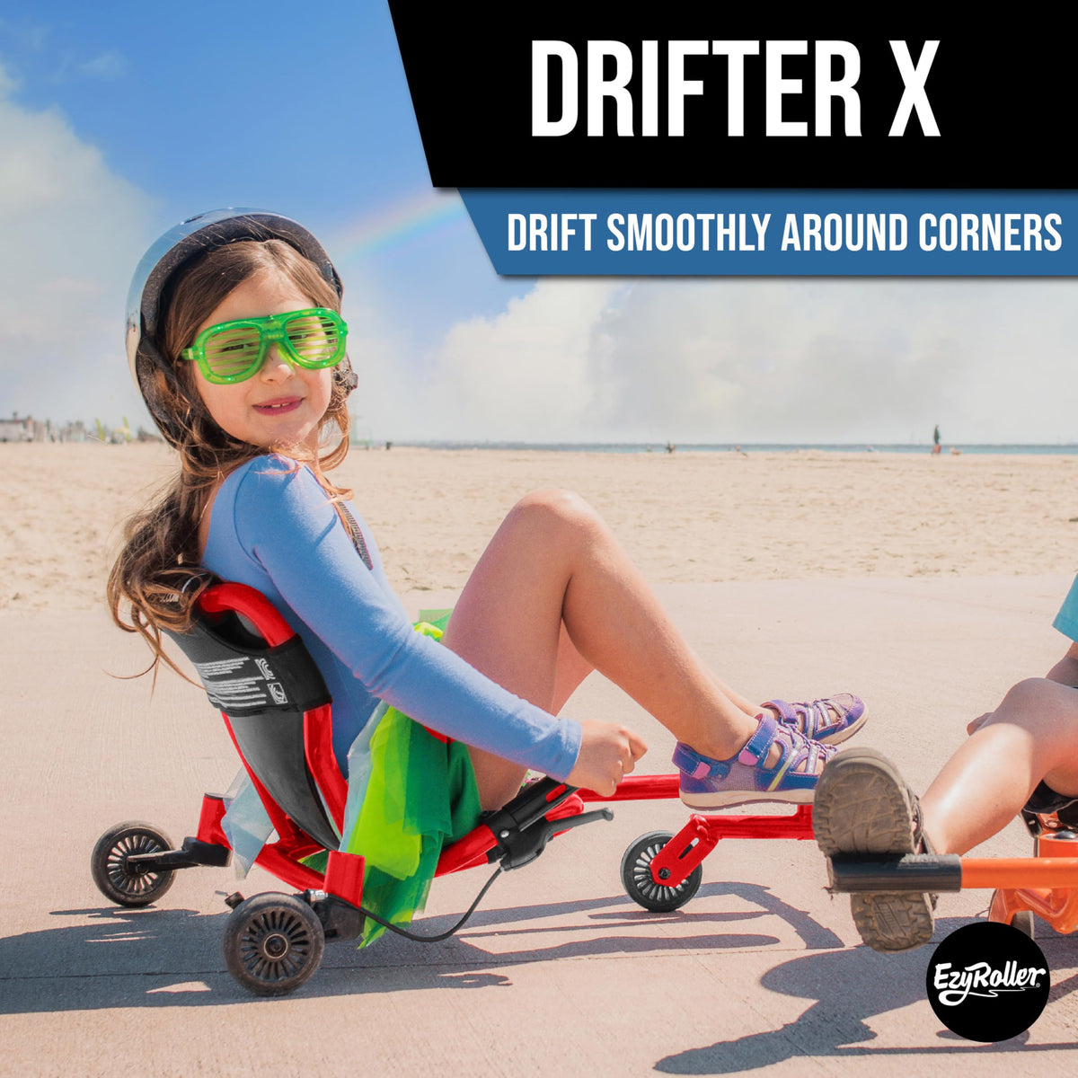 EzyRoller Drifter X front view ready for outdoor play and quick turns