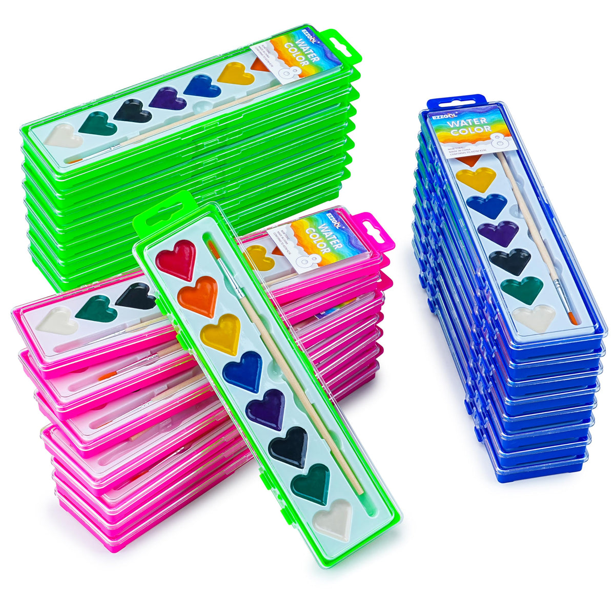 Ezzgol watercolor 24-pack with 8 colors palette, ideal for classroom art projects.