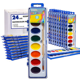 Ezzgol 24-pack watercolor set with 8 colors for vibrant classroom art.