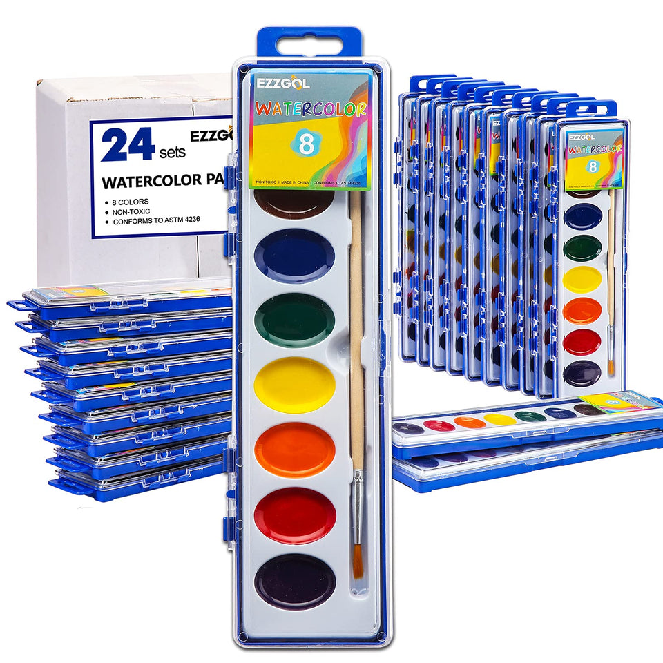 Ezzgol 24-pack watercolor set with 8 colors for vibrant classroom art.