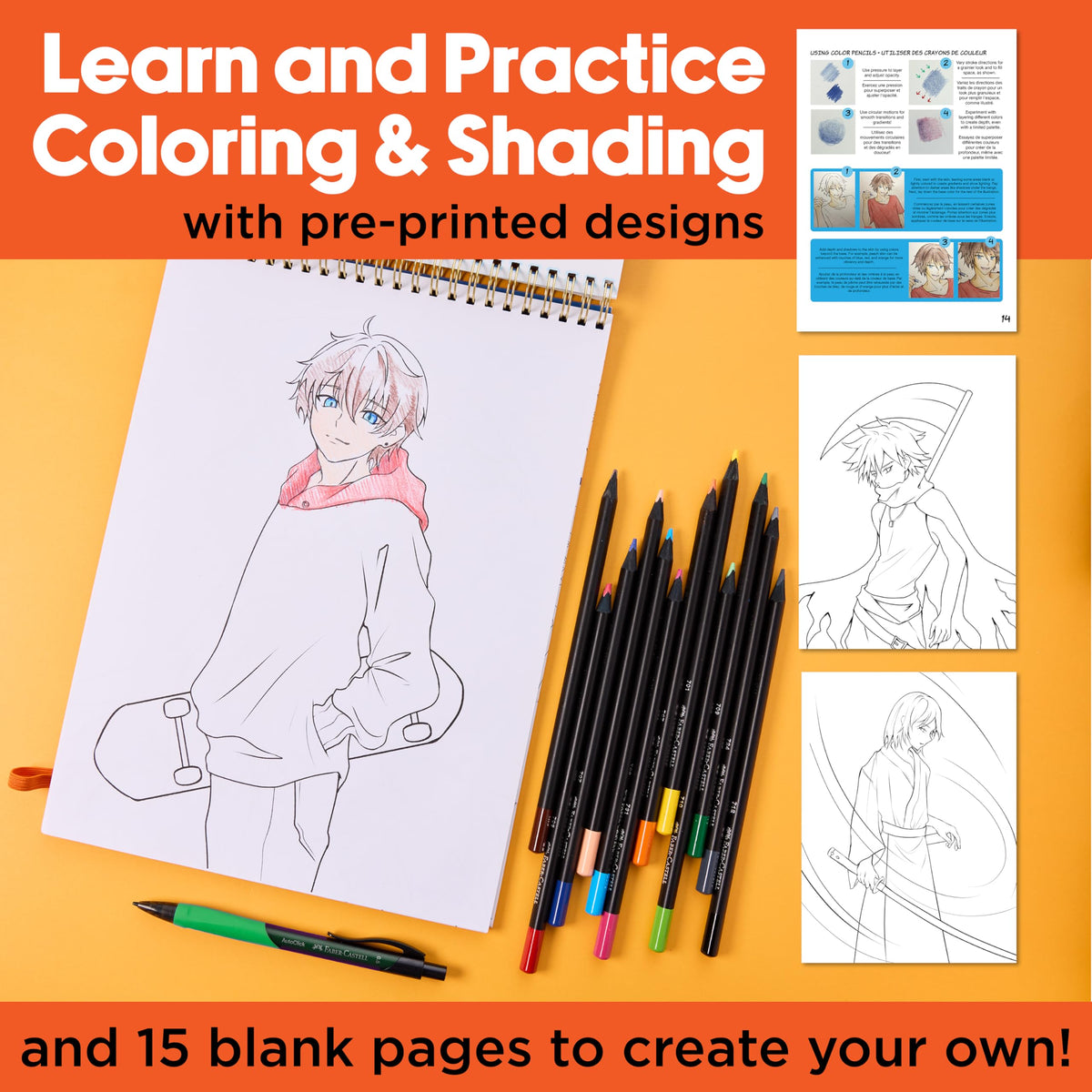 Guided lessons showing dynamic poses and character ideas in the Shonen edition
