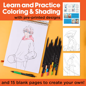 Guided lessons showing dynamic poses and character ideas in the Shonen edition