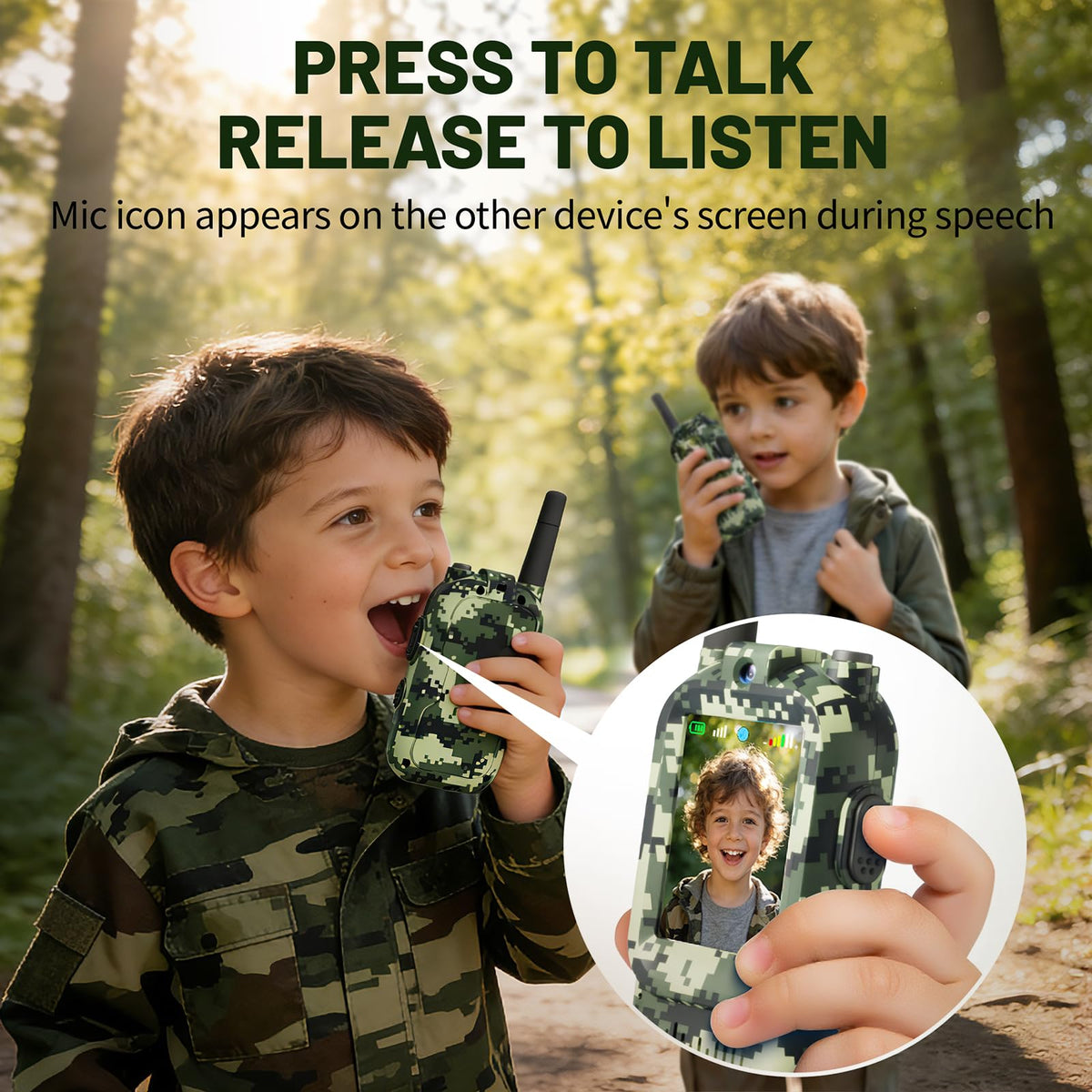 Fabeto camo video walkie talkies with compass bracelet navigation aid