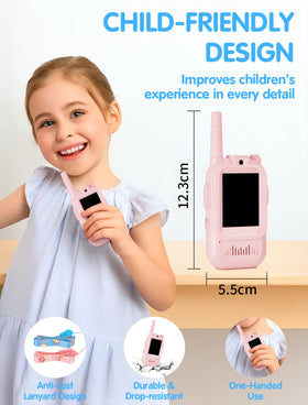 Fabeto Walkie Talkie Video pink-blue durable design fits small hands.