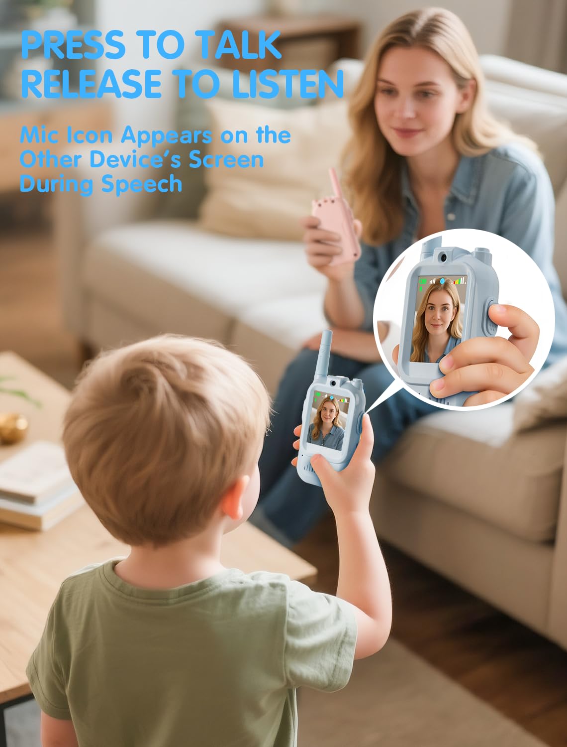 Fabeto Walkie Talkie Video pink-blue voice changer sparks playful interaction.