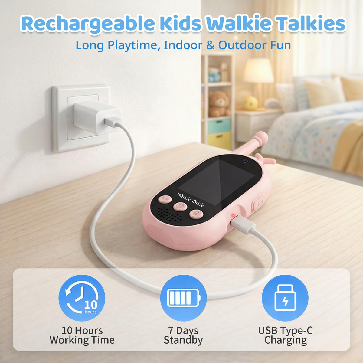 Fabeto Walkie Talkie Video rechargeable battery for all-day outings