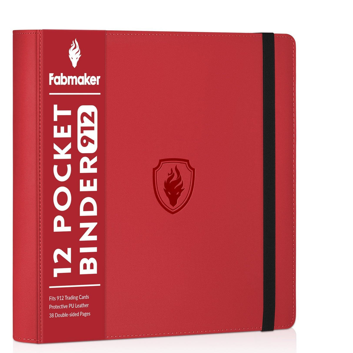 Fabmaker 12-pocket binder with red PU cover protects cards safely.