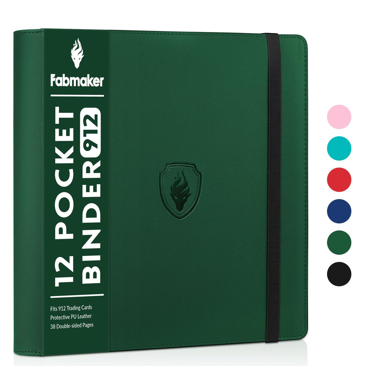 Fabmaker Premium card binder front cover in dark green, durable PU exterior.