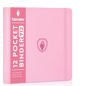 Fabmaker premium 12-pocket binder front cover in pink PU leather for stylish storage