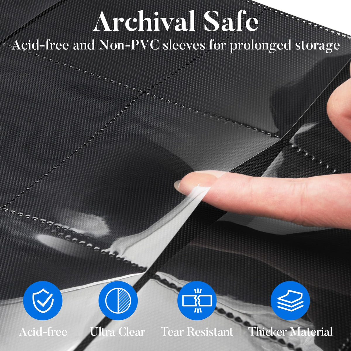 Sleeved cards inserted into pockets for safe, organized storage.