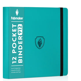 Fabmaker premium 12-pocket card binder teal cover, durable PU exterior for lasting protection.