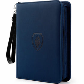 Fabmaker Premium 4-Pocket Binder front view showing navy blue exterior and padded protection