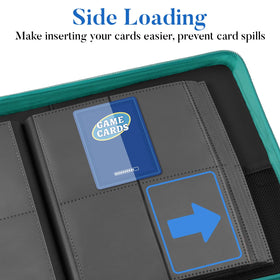 Fabmaker binder opened to reveal padded sheets and display-ready sleeves