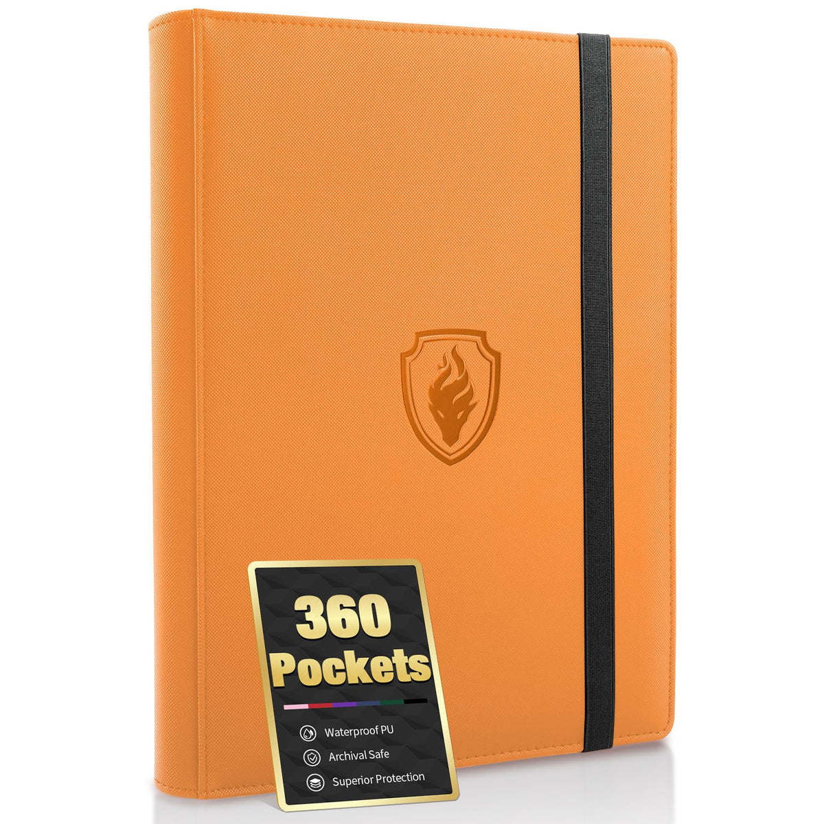 Fabmaker premium 9-pocket binder front cover in orange protects cards with style