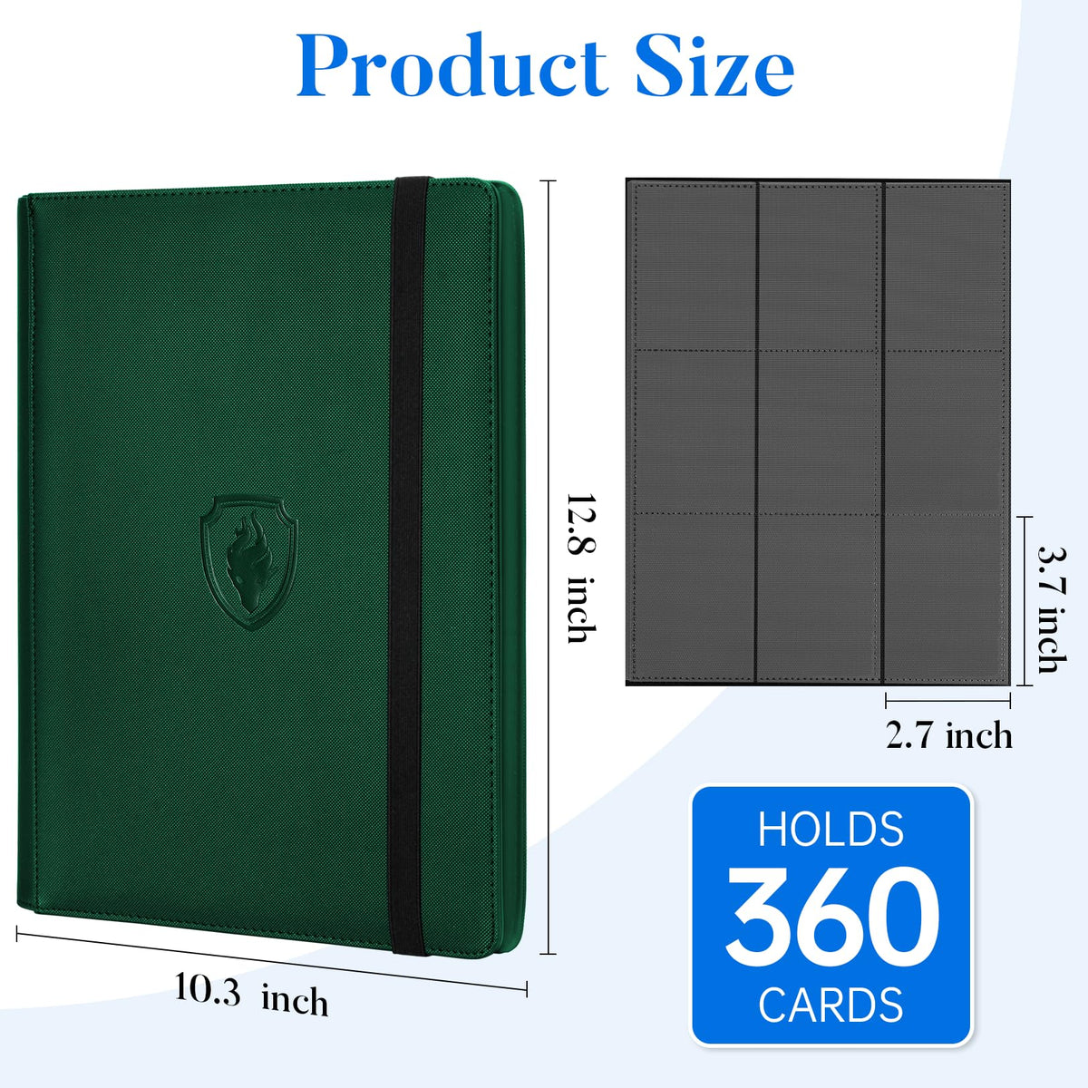 Fabmaker binder dimensions 12.8 by 10.3 inches for sleeved cards.