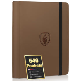 Fabmaker premium binder front cover protects cards with a durable brown PU exterior.