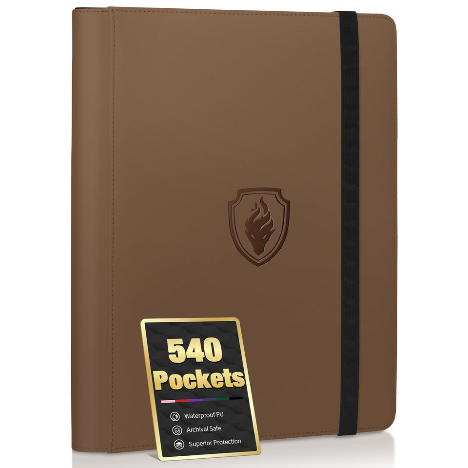 Fabmaker premium binder front cover protects cards with a durable brown PU exterior.