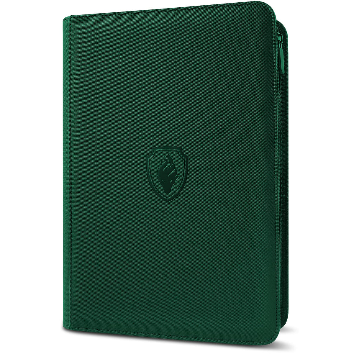 Fabmaker premium zip card binder with dark green cover protects cards from dust and moisture.