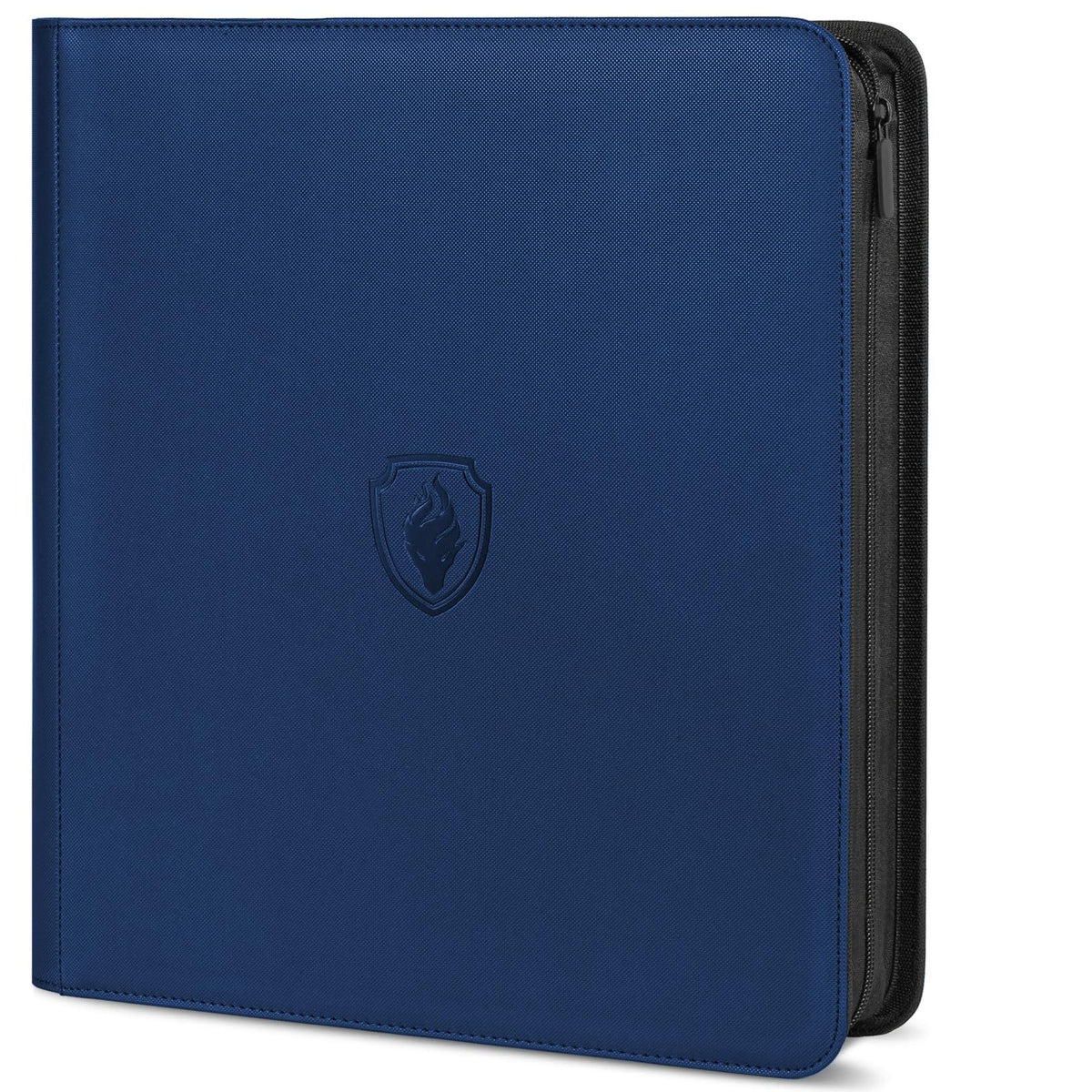 Fabmaker Premium Zip Card Binder front view in navy blue, ideal for organized trading card storage
