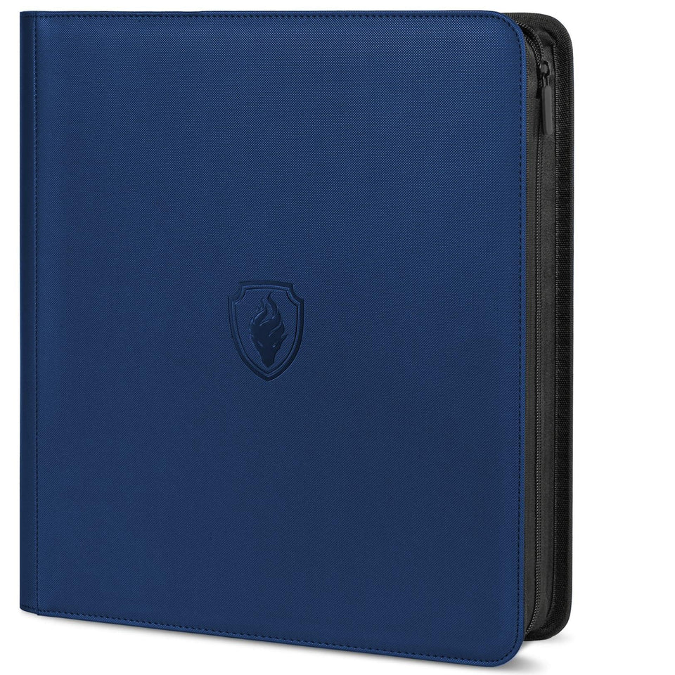 Fabmaker Premium Zip Card Binder front view in navy blue, ideal for organized trading card storage