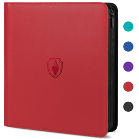 Fabmaker Premium Zip Card Binder front view in red, ready for organized card storage