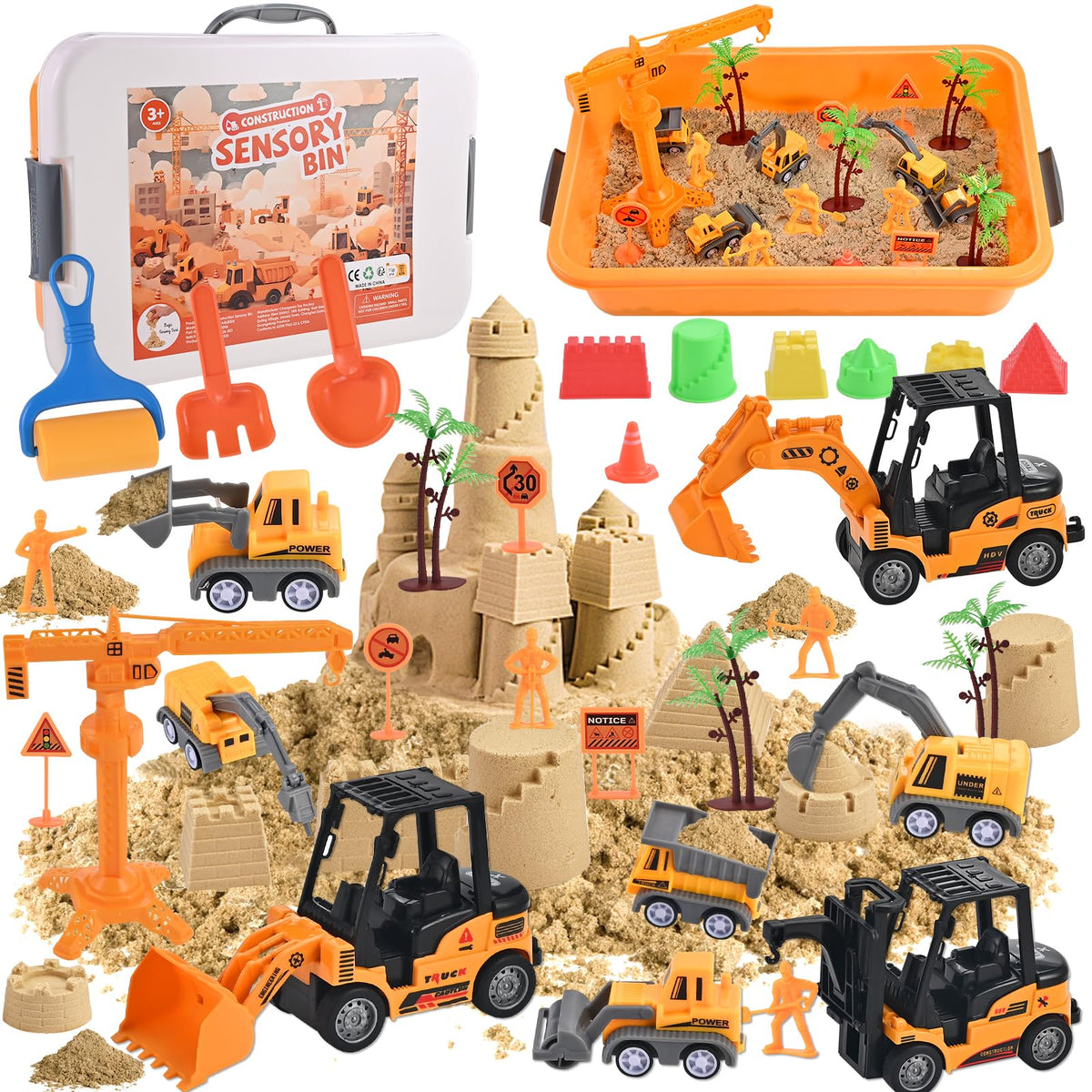 Faburo 34Pcs sand kit in front view for imaginative construction play and learning.