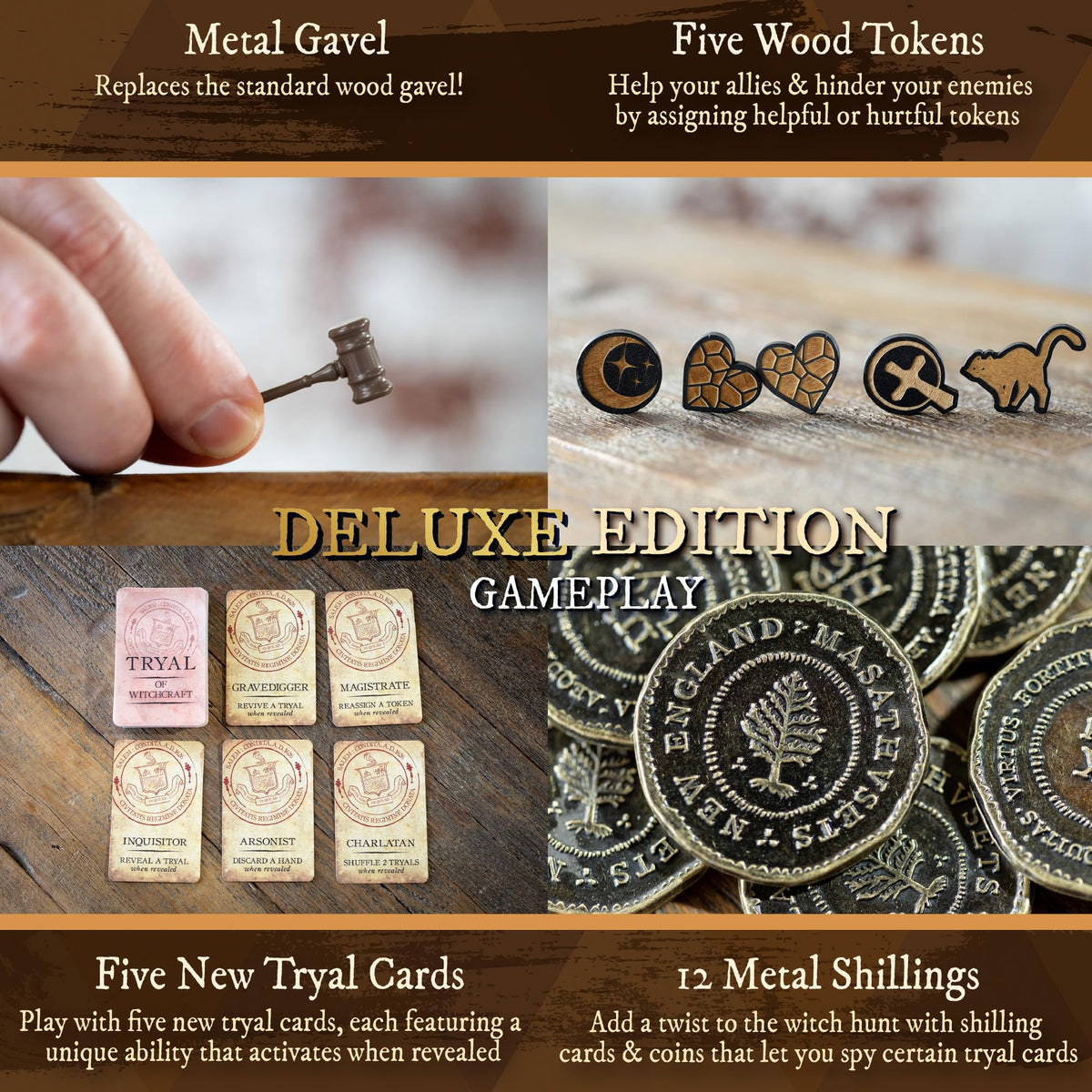 Facade Games Salem 1692 wood tokens add tactile depth to strategy.