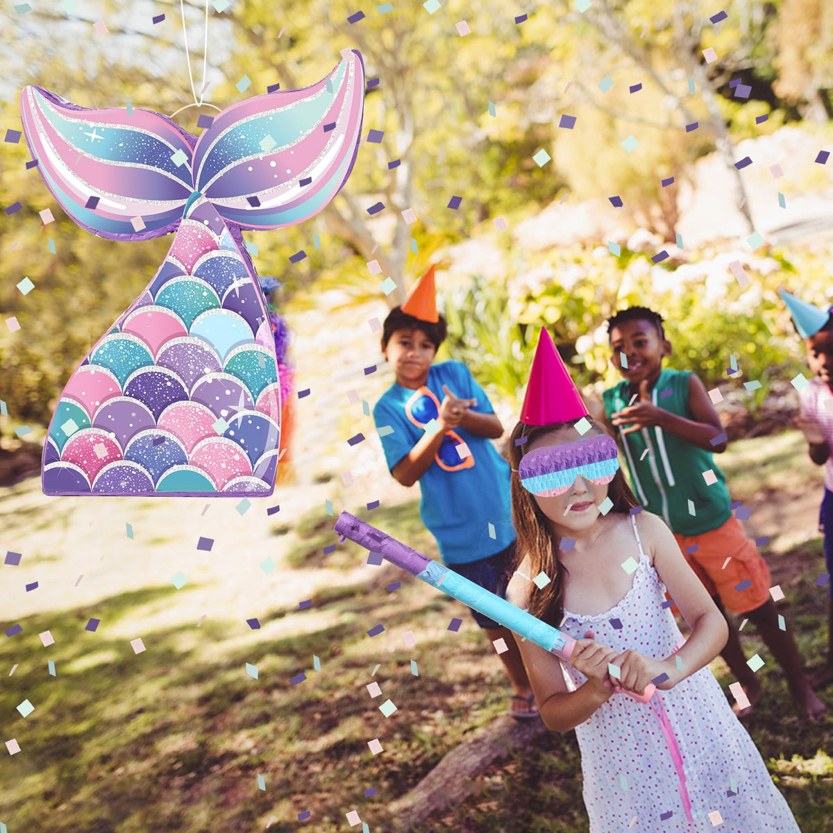 Close-up of Faccito mermaid tail pinata design.