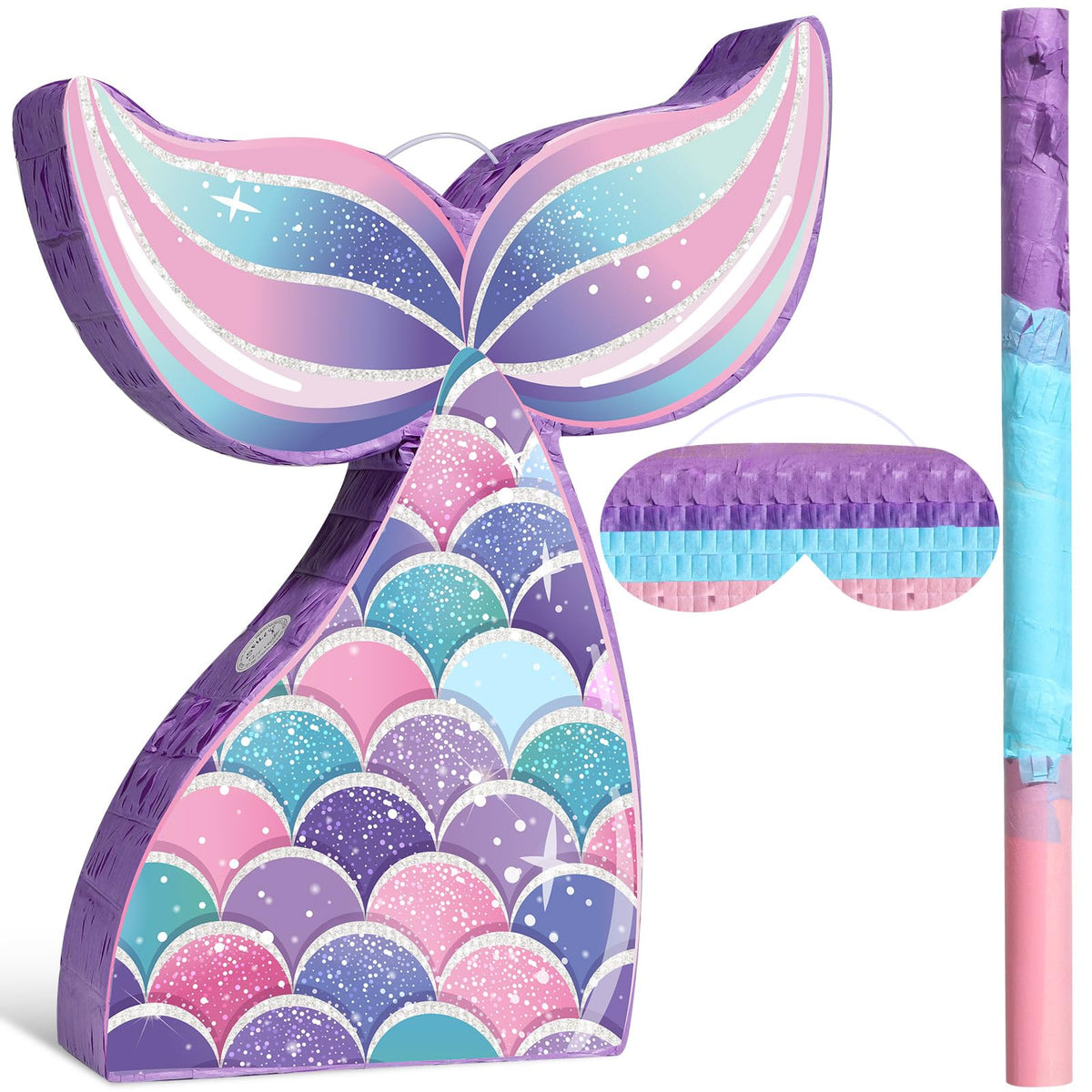 Faccito mermaid tail pinata ready for candy-filled undersea party.