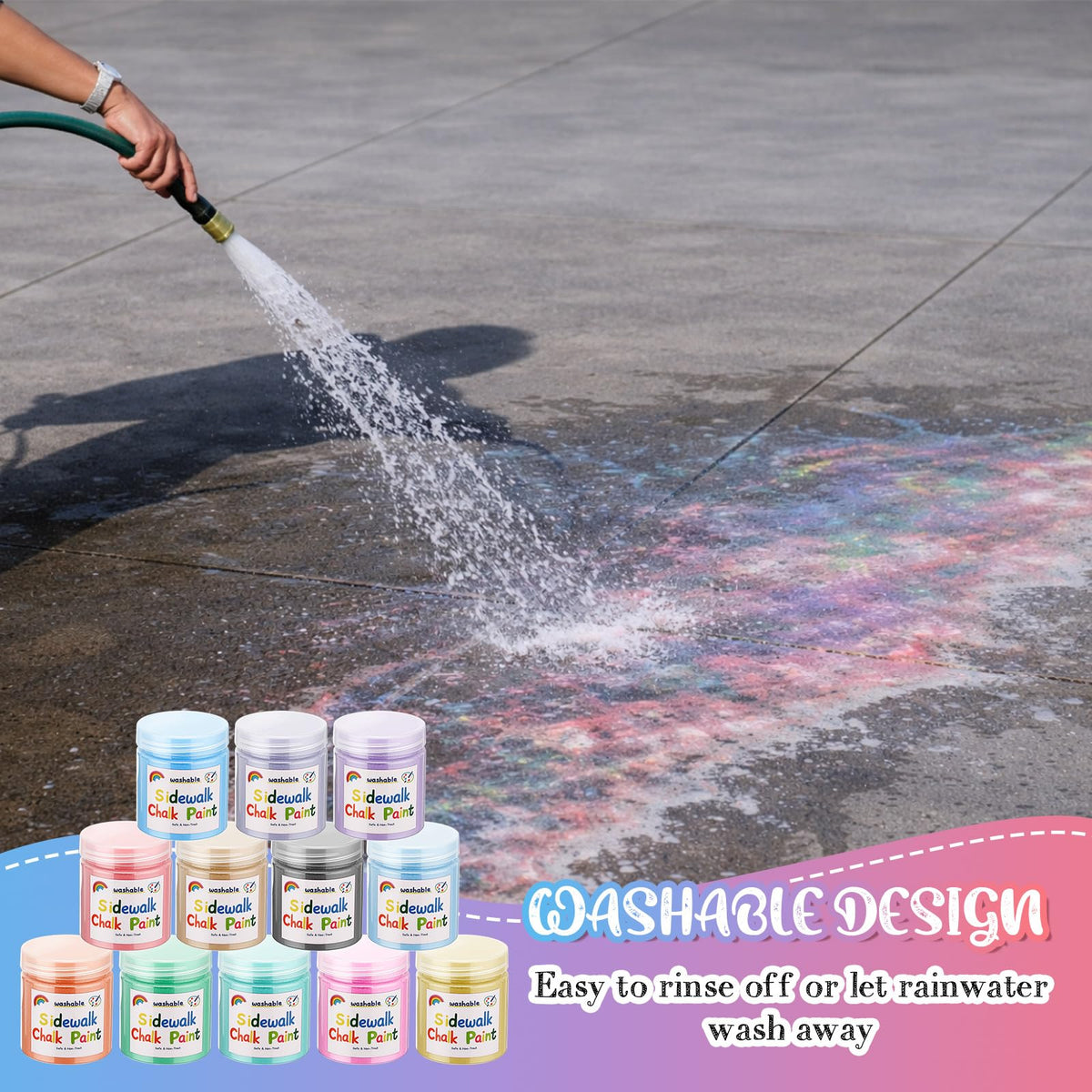 Faccito washable chalk cleans away easily with water.