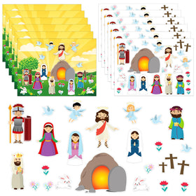 FaCraft Easter He Lives sticker scenes for classroom Bible crafts with vivid colors.