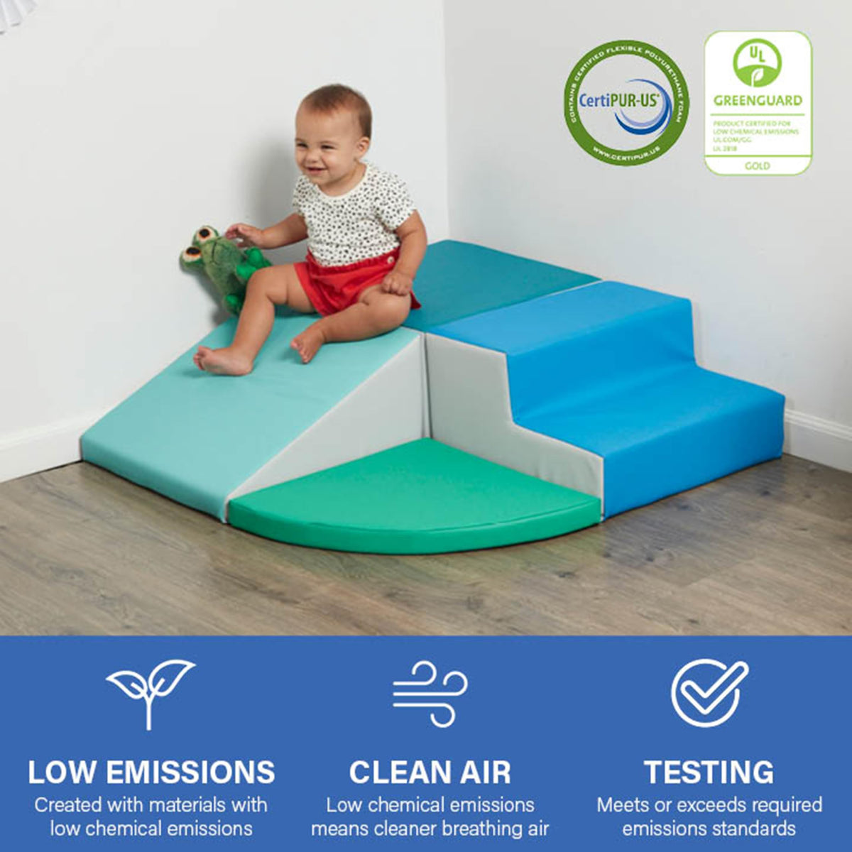 Easy-clean PU cover on SoftScape keeps playtime simple.