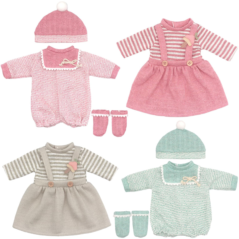FADALEA 4-pack doll clothes with dress, hat, and socks for easy outfit changes.
