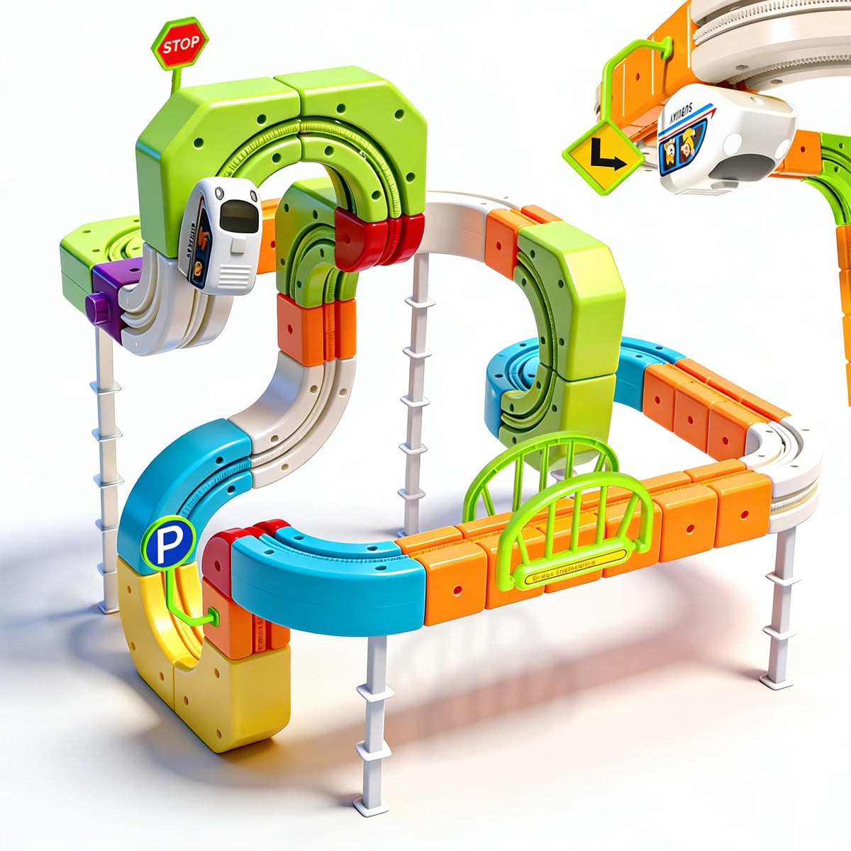 FADAWU electric train set main image showing a colorful 3D track layout for creative play