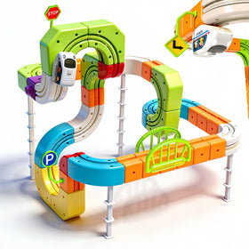 FADAWU electric train set main image showing a colorful 3D track layout for creative play