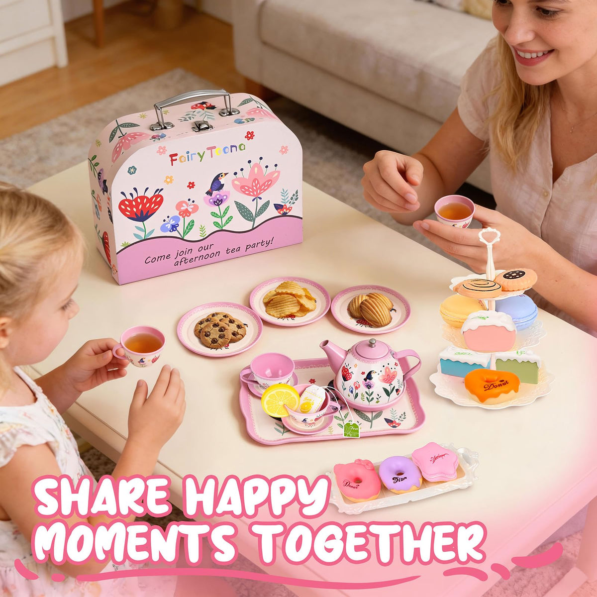 Fairy Toona tea party set 3-tier cake stand for delightful dessert display during pretend parties