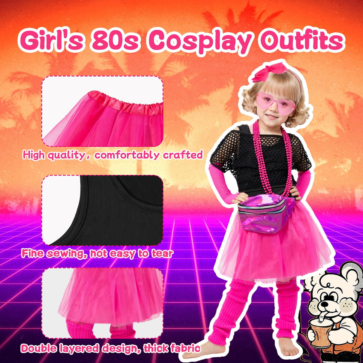 Fairycece 80s outfit mesh shirt bold style for kid costumes