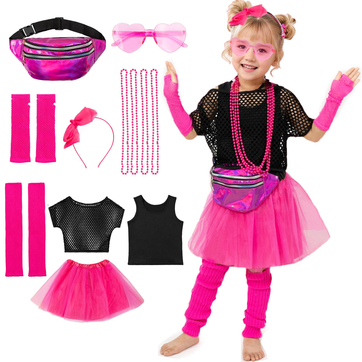 Fairycece 80s outfit neon bag adds color pop for costume events and play