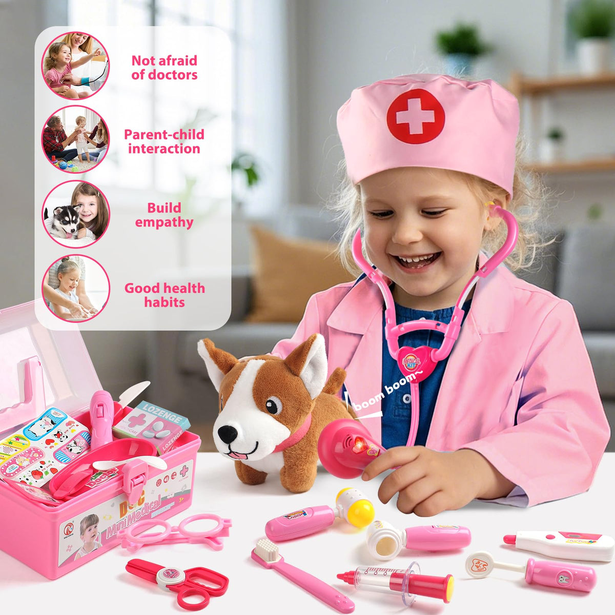 Fajiabao realistic heartbeat sound boosts engagement during pretend medical checkups.